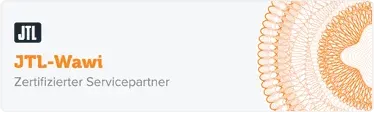 Zertifizierte JTL Wawi Agentur Ein Logo mit dem Text „JTL-Wawi Zertifizierter Servicepartner“ auf weißem Hintergrund. Der Text ist orange, mit Ausnahme von „JTL“, das sich in einem schwarzen rechteckigen Feld befindet. Rechts neben dem Text befindet sich ein dekoratives, kompliziertes orange-braunes Mandala-Design, das unsere vertrauenswürdigen JTL-Agentur-Dienste symbolisiert.